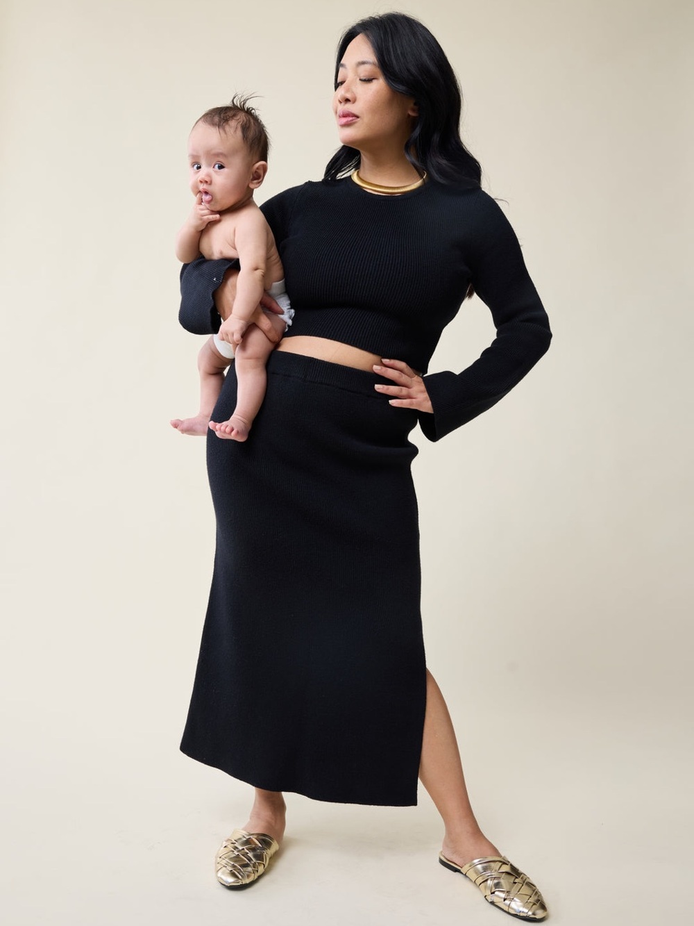 Ingrid & Isabel Mix + Mingle Black Maternity Sweater Midi Skirt Set XL NWT - Picture 6 of 10